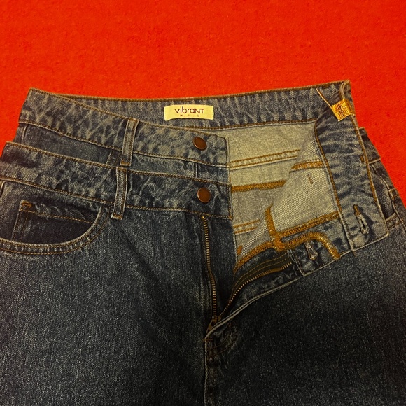 Vibrant M.I.U dark wash double waist high rise mom fit jeans NWT - Picture 5 of 13